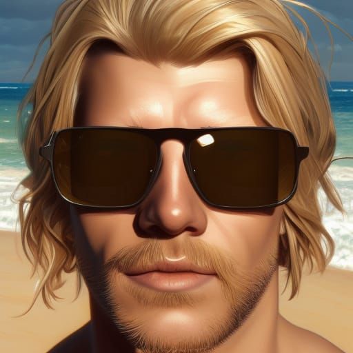 Detailed Portrait of Blonde Surfer with Sunglasses