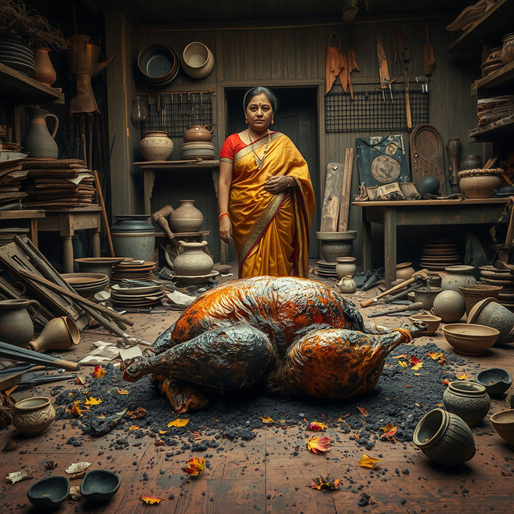 Thanksgiving Disaster: Hyperrealistic Charred Turkey in Work...