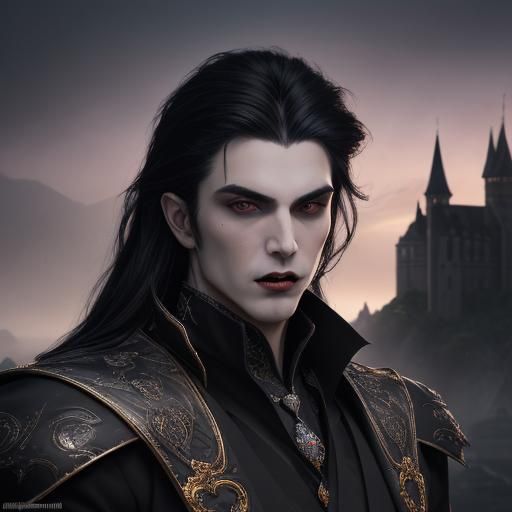 Handsome Vampire Prince with Castle Backdrop