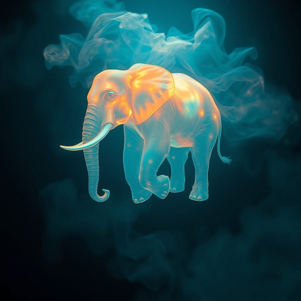 Ethereal Elephant Ghost Hologram in Vibrant, High-Contrast C...