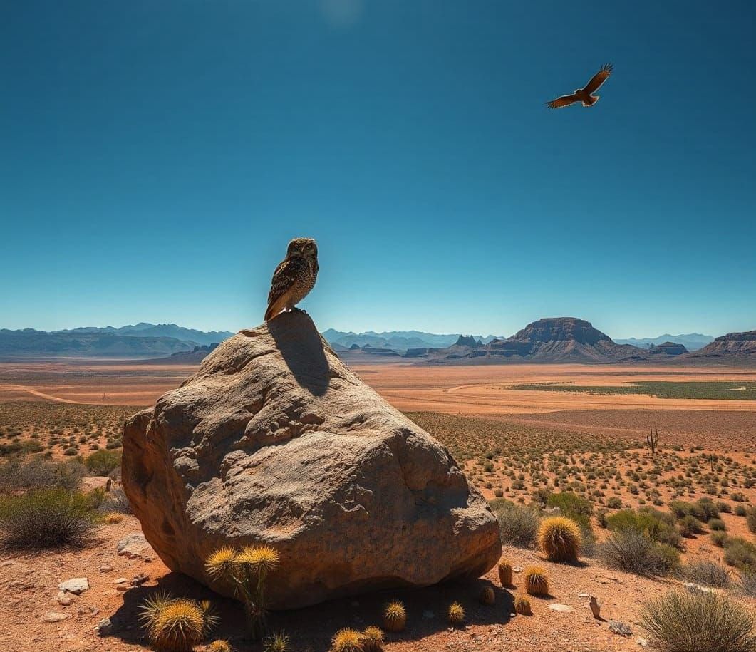 Arizona Valley with Hawks and Owl