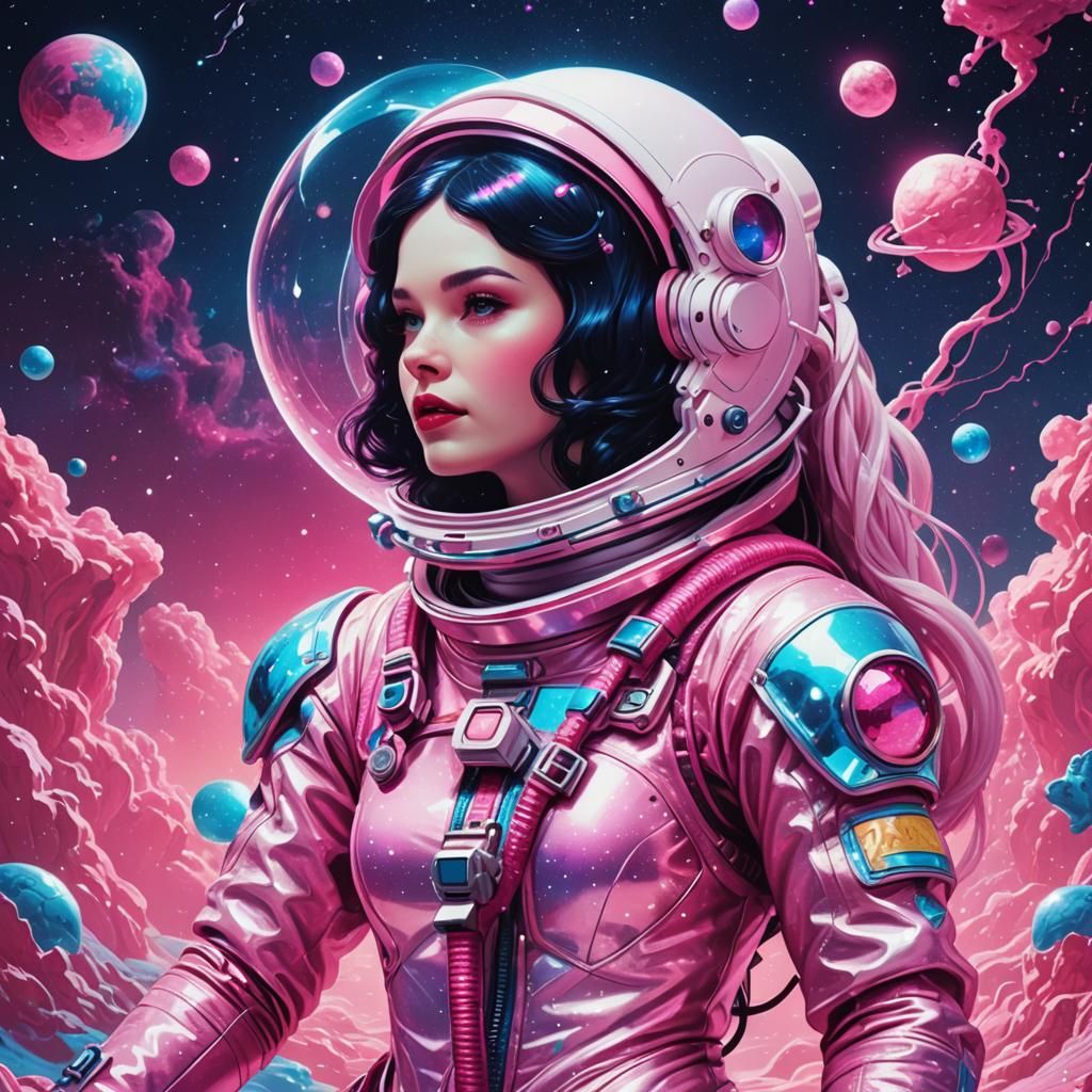 Snow White Space Mermaid in Synthwave Neon Style