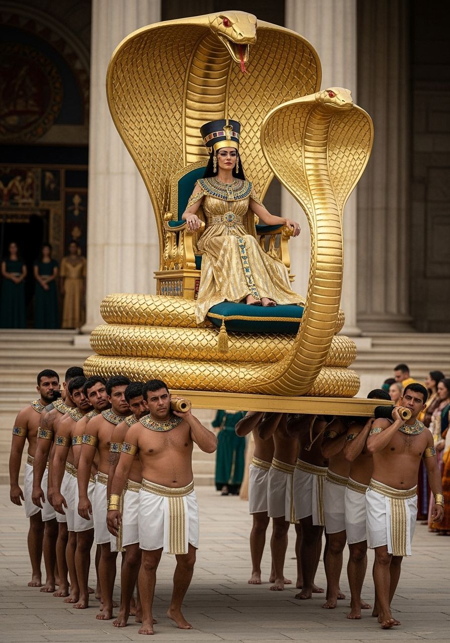Majestic Egyptian Queen on Golden Cobra Throne