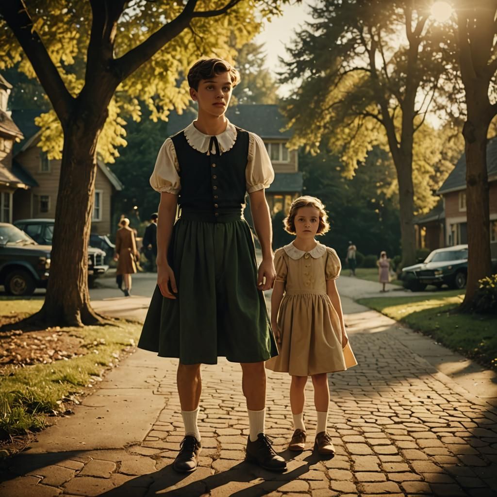 Boy Crossdressing in Peter Pan Collar Dress, Cinematic