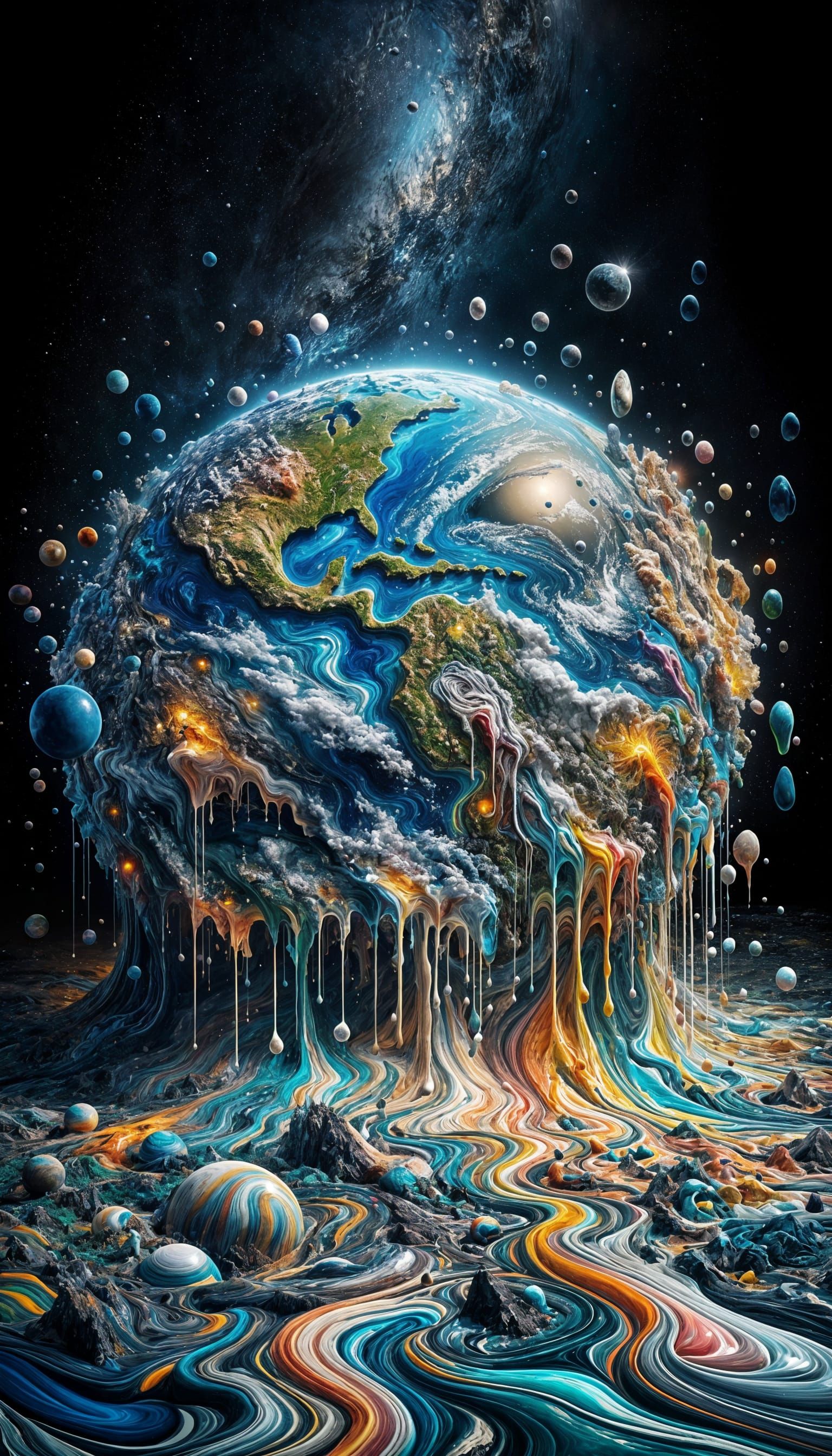 Melting Earth: A Fluid and Vibrant Scene