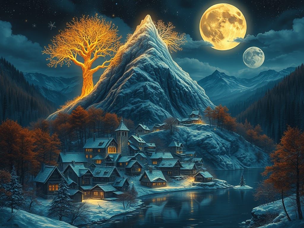 Enchanting Winter City in Autumn Woods