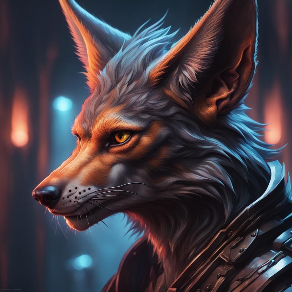 Ferocious Space Jackal Portrait in Hyperdetailed Style