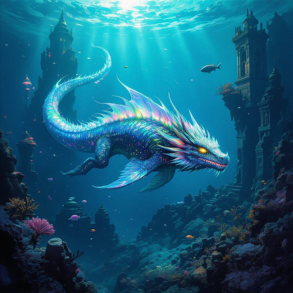 Bioluminescent Deep-Sea Dragon in an Underwater Abyss