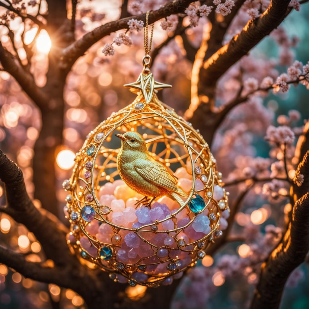 Gold bird Gold nest. Bird 🐦 made of Pastel crystals and lac...