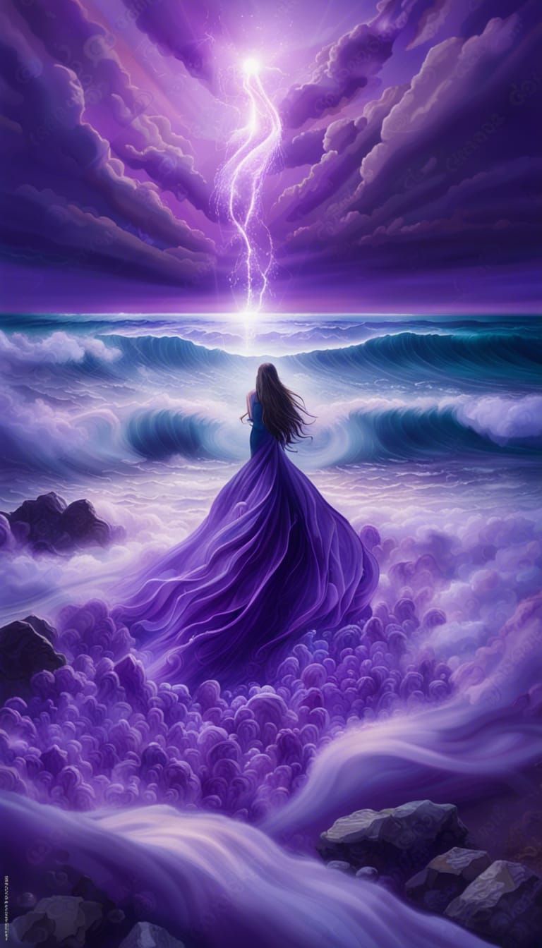 Surreal Purple Abyss with Ascending Figure