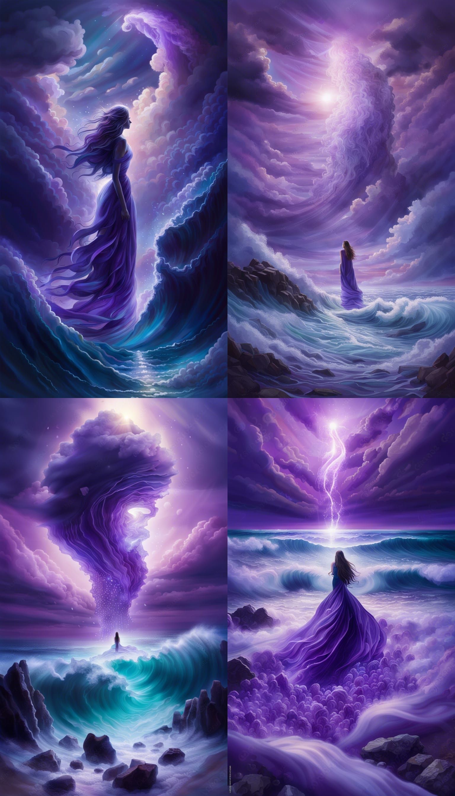 Ethereal Figure Rising from Purple Oceanic Abyss