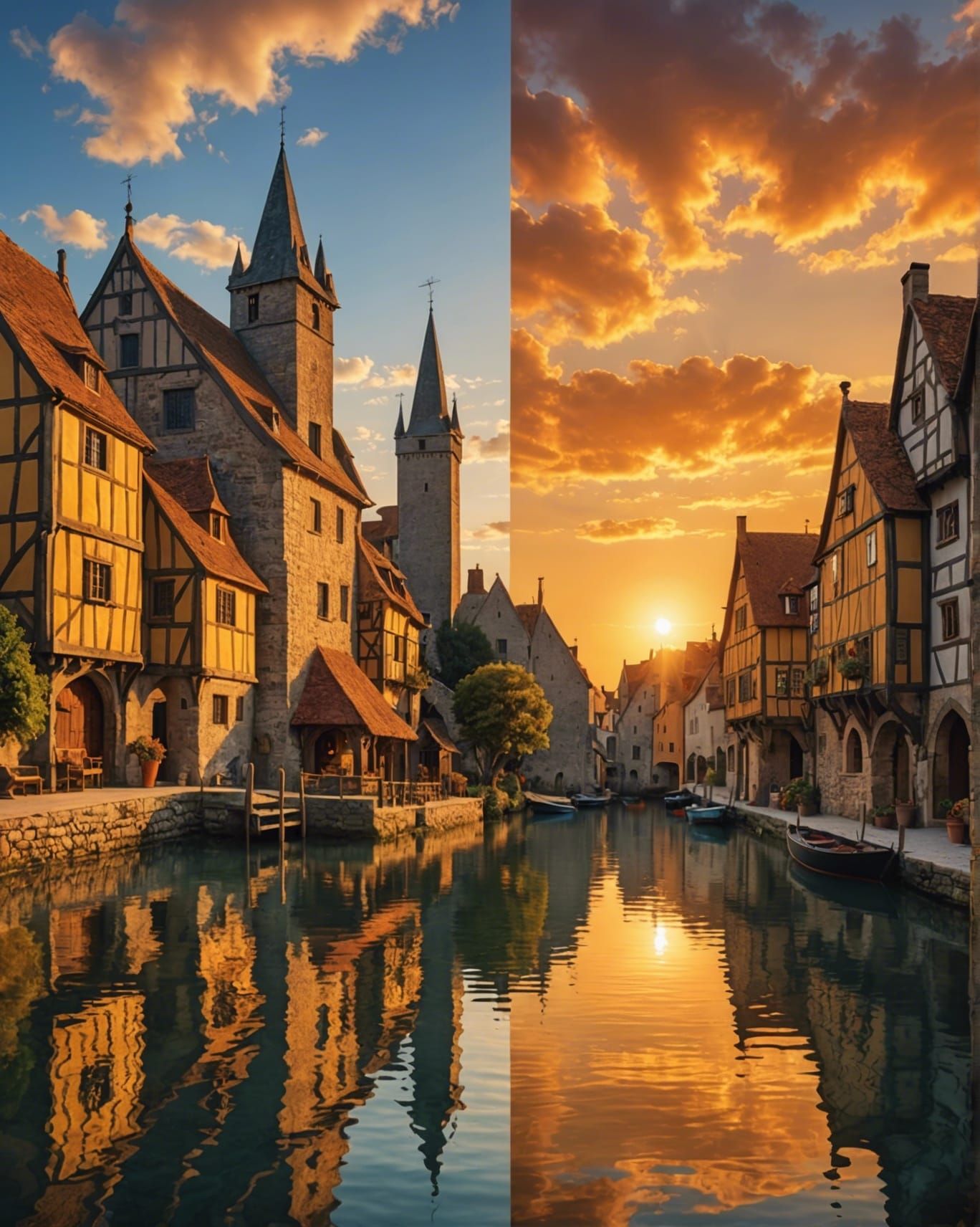 Golden Sunrise and Sunset Over Fantasy Village