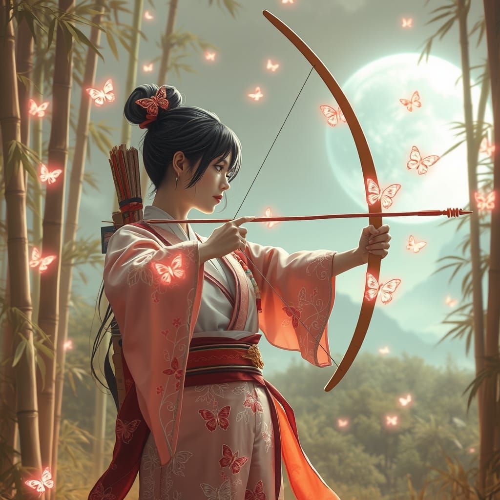 Futuristic Archer on Alien Planet in Ghibli Style