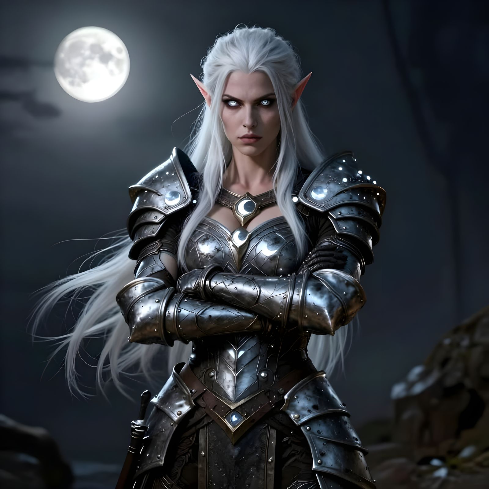 Muscular White Haired Elf Warrior in Dark Fantasy Style
