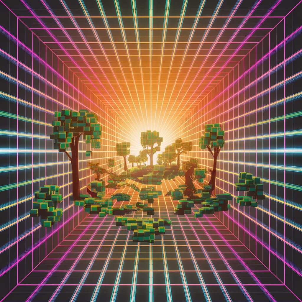 Surreal Forest Dreamscape in Vibrant Square Matrix Aesthetic