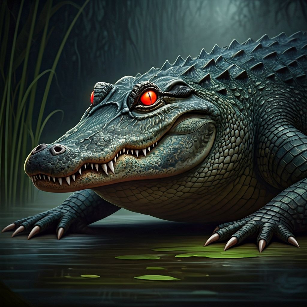 Fierce Alligator in Moody Fantasy Swamp Art