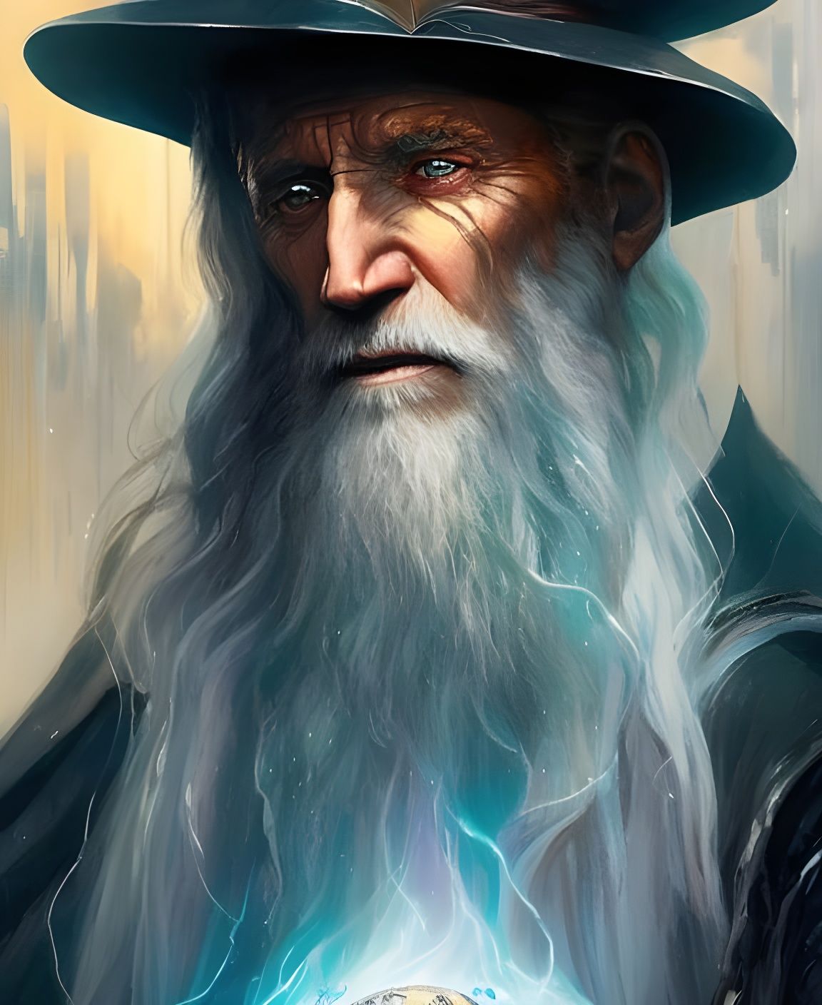 Old Wizard Casting Demonic Magic in Dark Fantasy Style