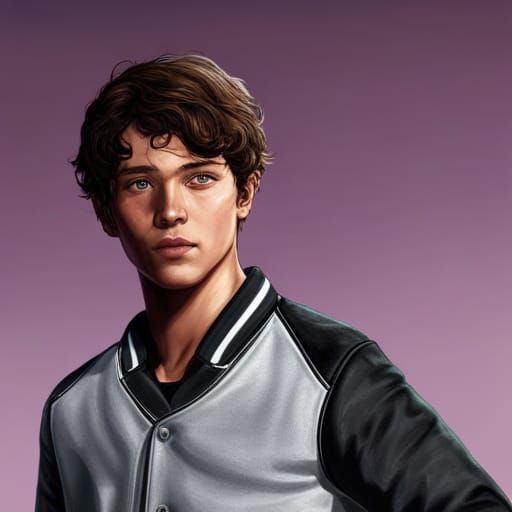 Hyperrealistic Portrait of Boy in Varsity Jacket