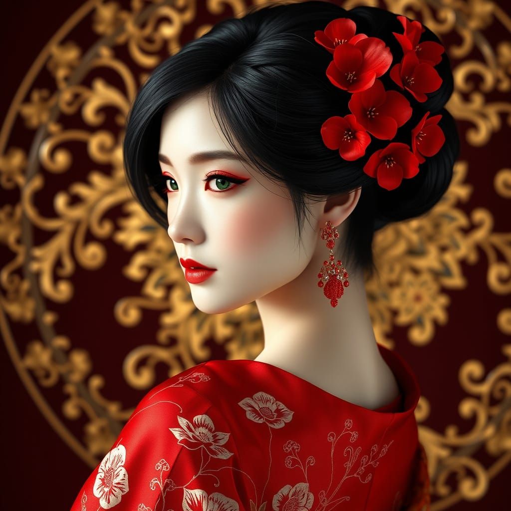 Sensual Japanese Portrait in 3D Digital Art Style