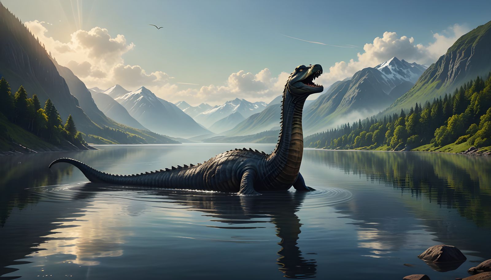 Loch Ness Monster Emerges on a Sunny Afternoon