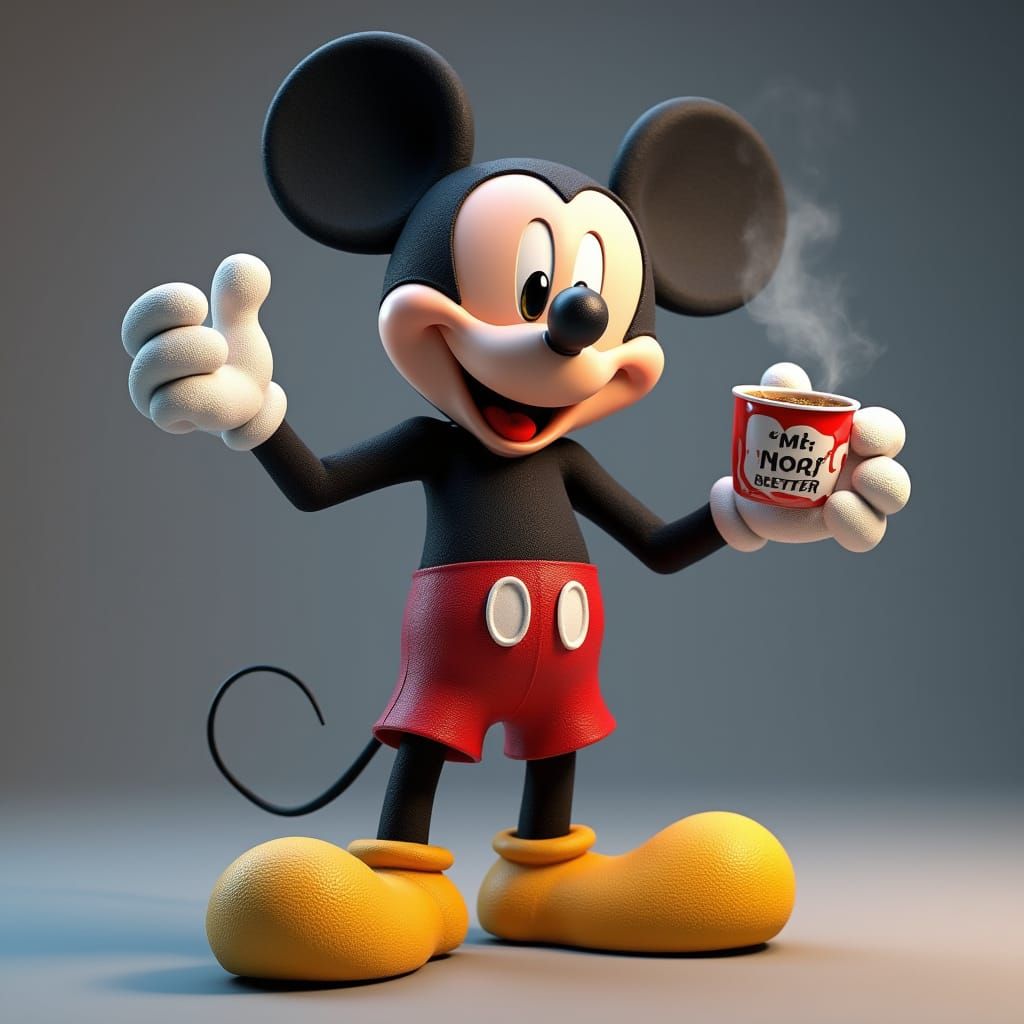 Surreal Photorealistic Mickey Mouse in Dynamic Pose