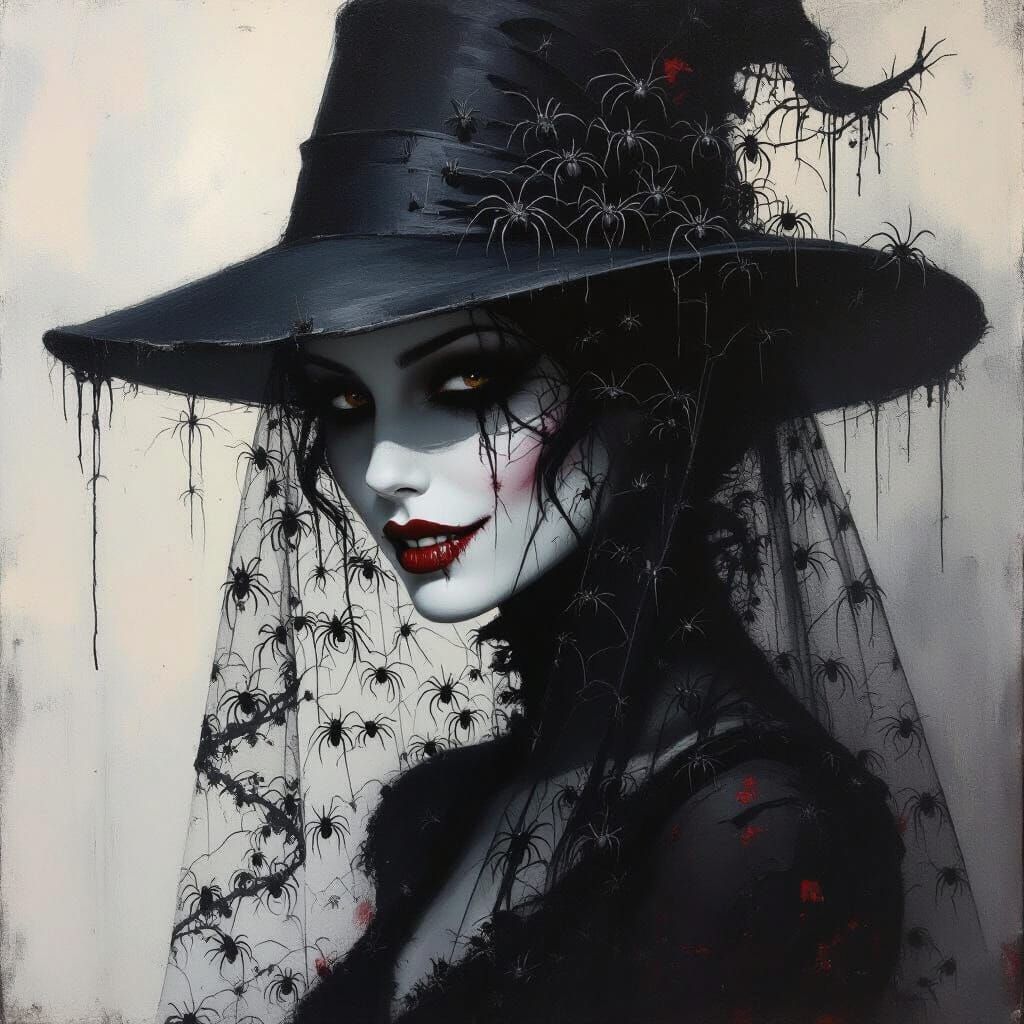 Gothic Abstract Oil Painting of a Mysterious Woman