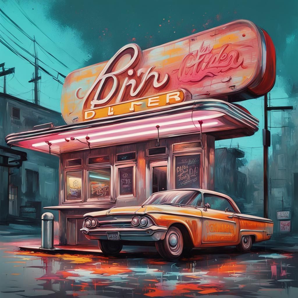 1960s Diner Exterior in Monochromatic Vintage Style