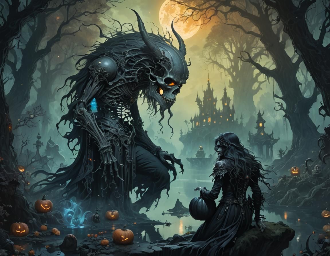 Mystical Demon in Gothic Outfit, Dark Fantasy Illustration
