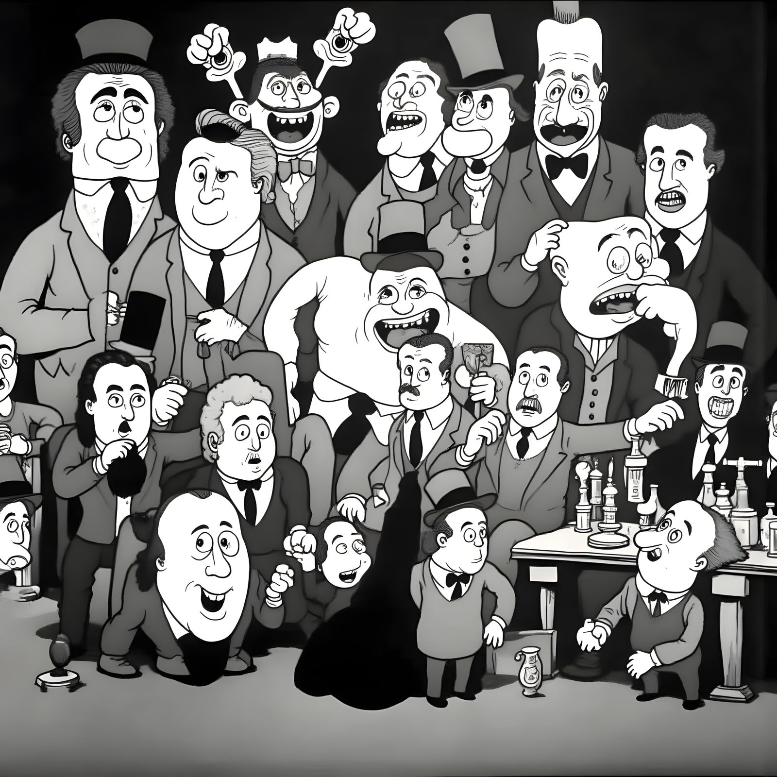Tooth Society Gathering in Surreal 1930s Cartoon