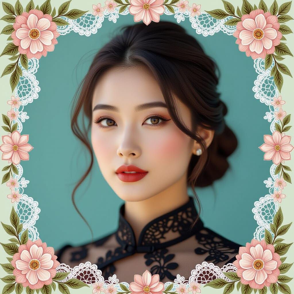 Lace Asian Woman Collage Art