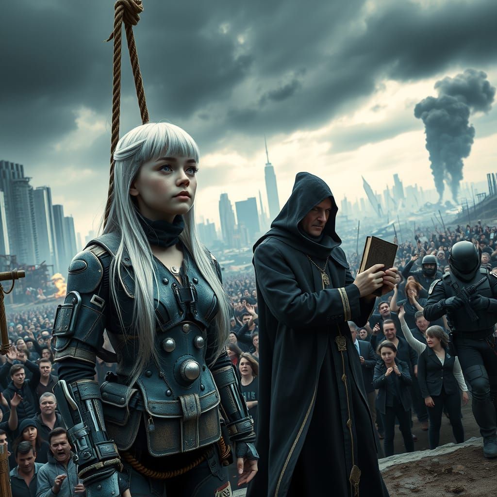 Cyberpunk Girl Defies Hope in Desolate Cityscape