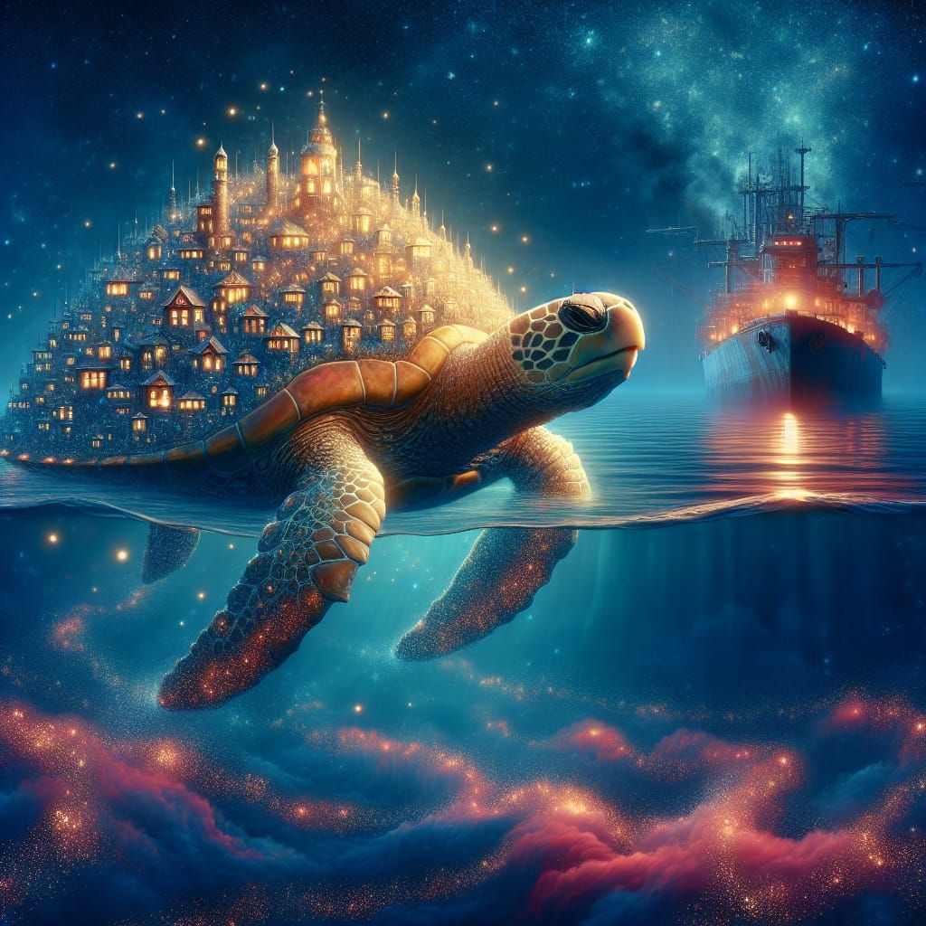 Colossal Sea Turtle in Whimsical Azure Depths