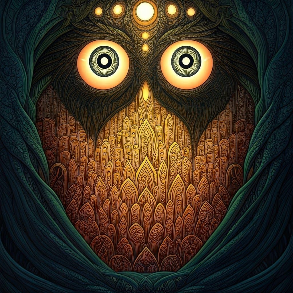 Eldritch Creature Overlooks Zentangle Cityscape