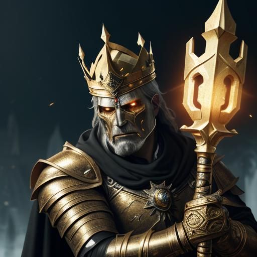 Ghostly King in Tarnished Armor, Dark Fantasy 3D Art