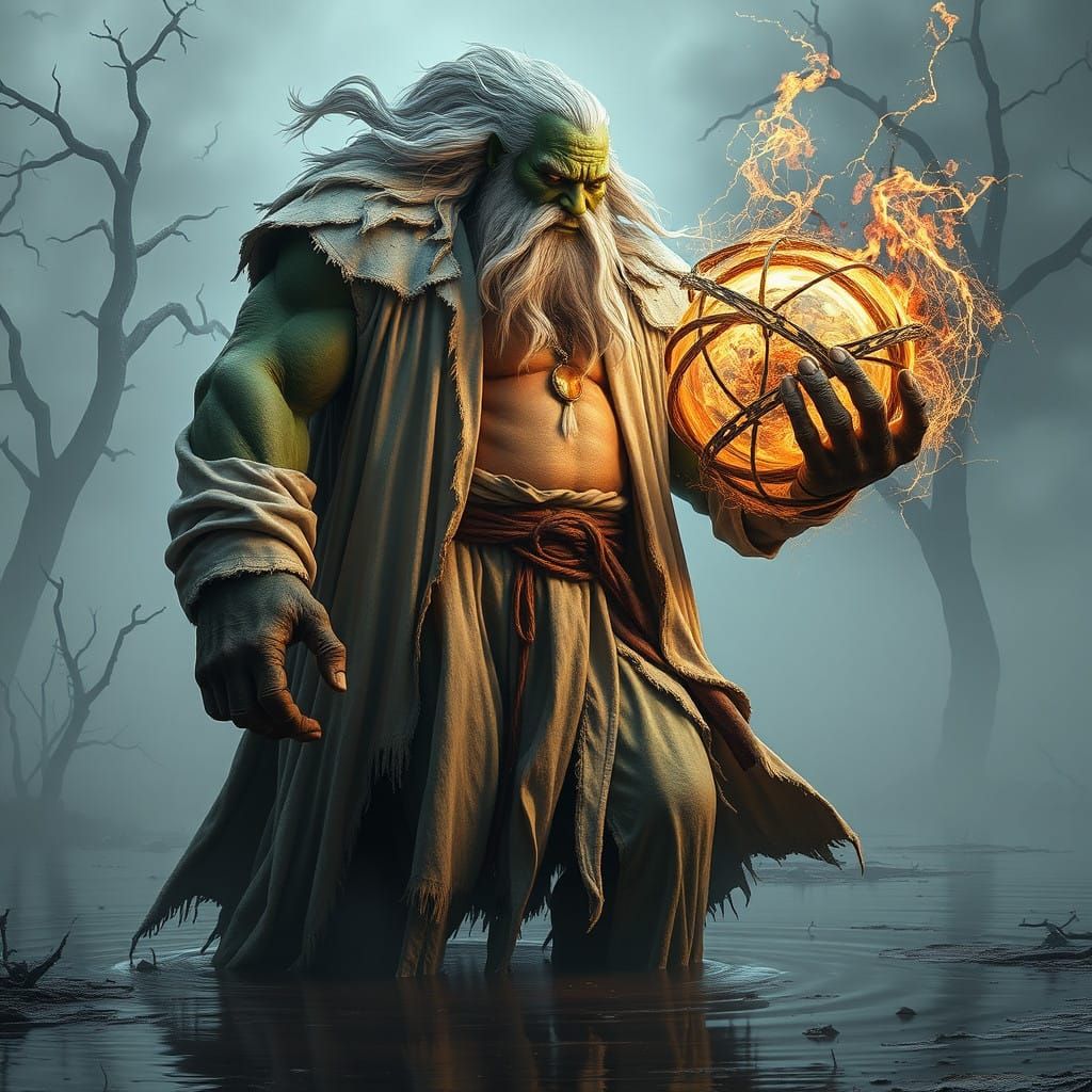 Hulking Wizard Emerges from Ethereal Fog