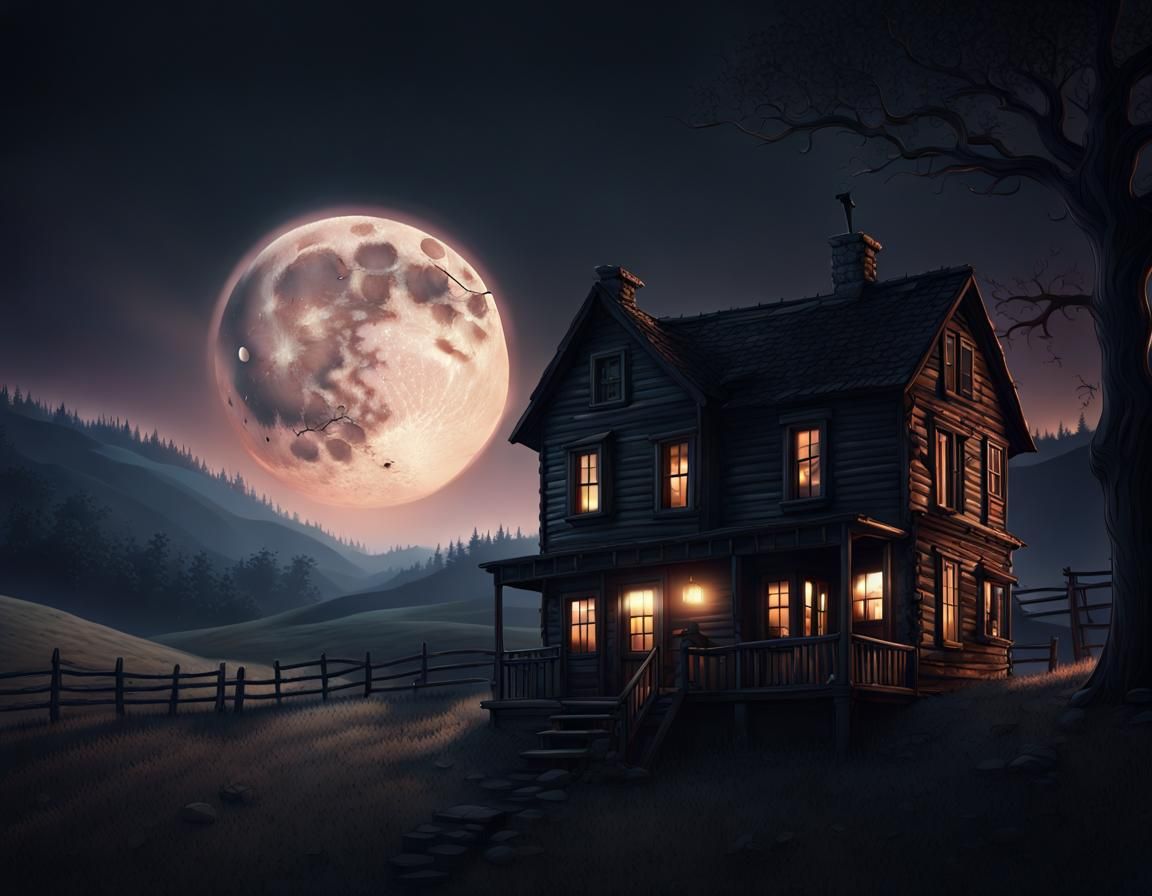 Ethereal Moonlit Cabin in Dreamcore Style