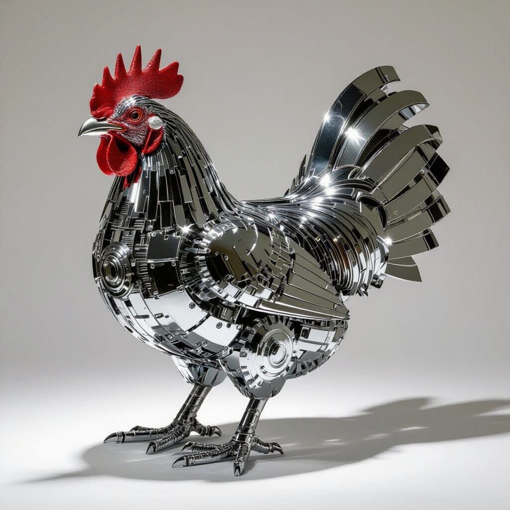 Steampunk Chicken Sculpture Made of Engine Parts