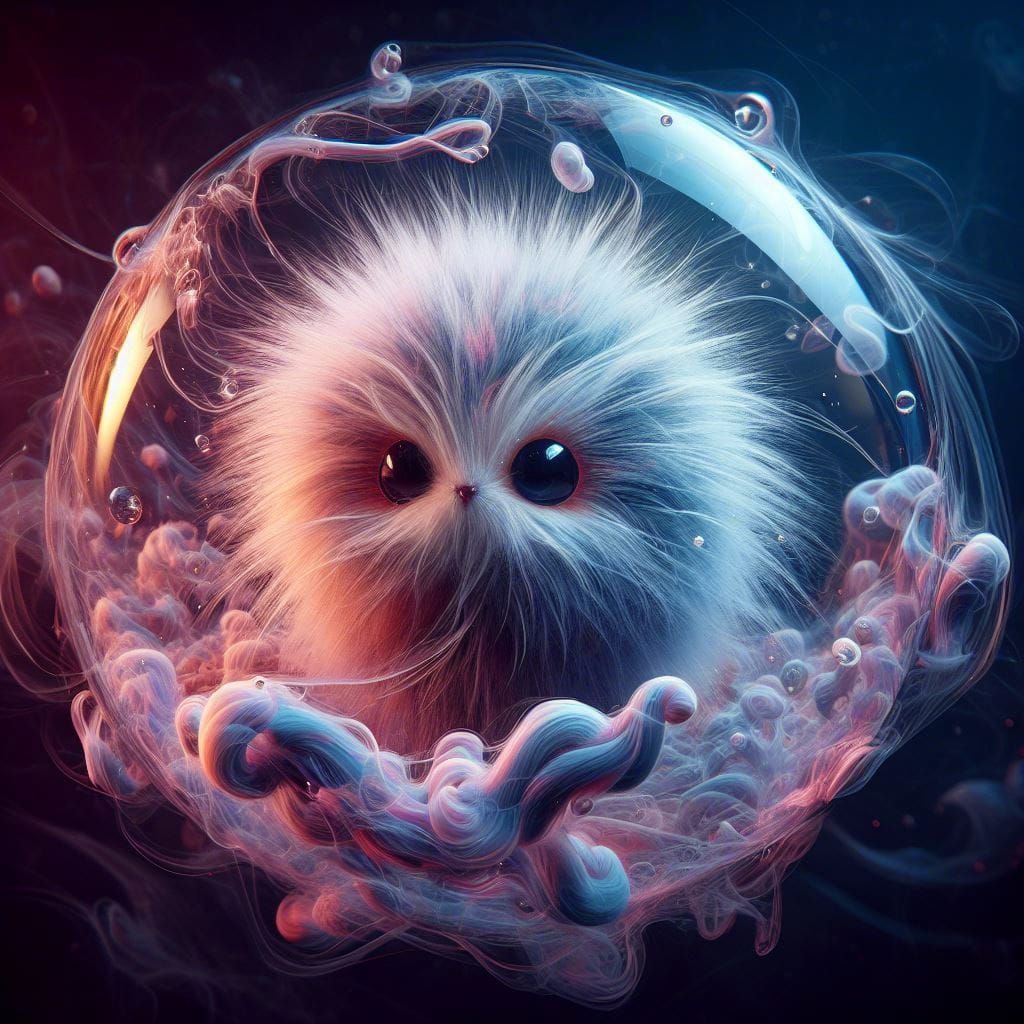 Fluffy Monster in Glass Orb: Fantasycore Art
