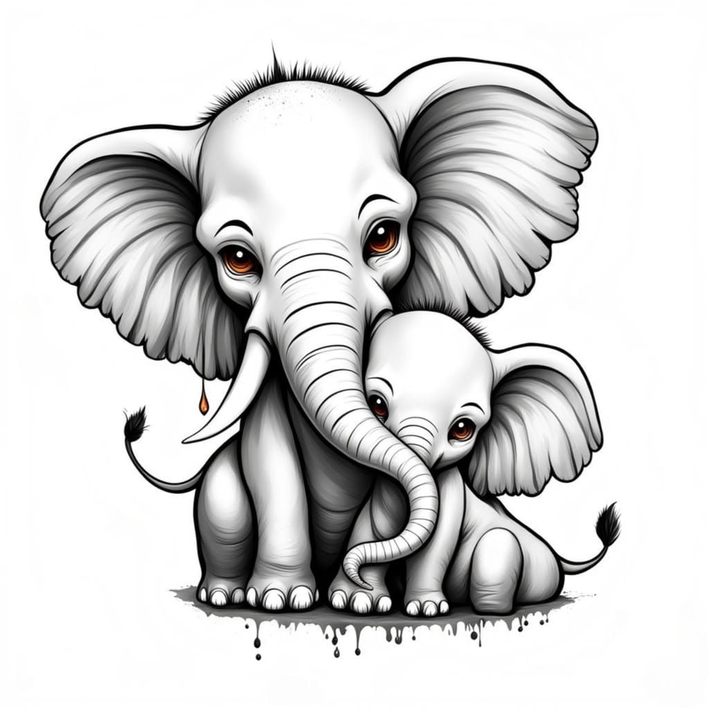 Neo-Traditional Elephant Tattoo Design with Floral Accents