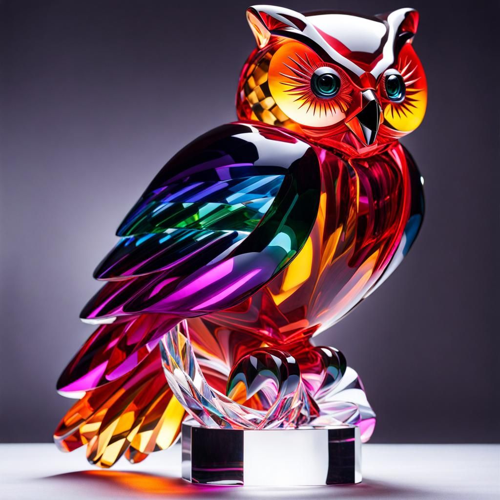 Brilliant Crystal Owl Sculpture with Fantasy Light