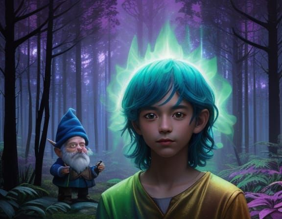 Child and Gnome in Magical Forest Aura