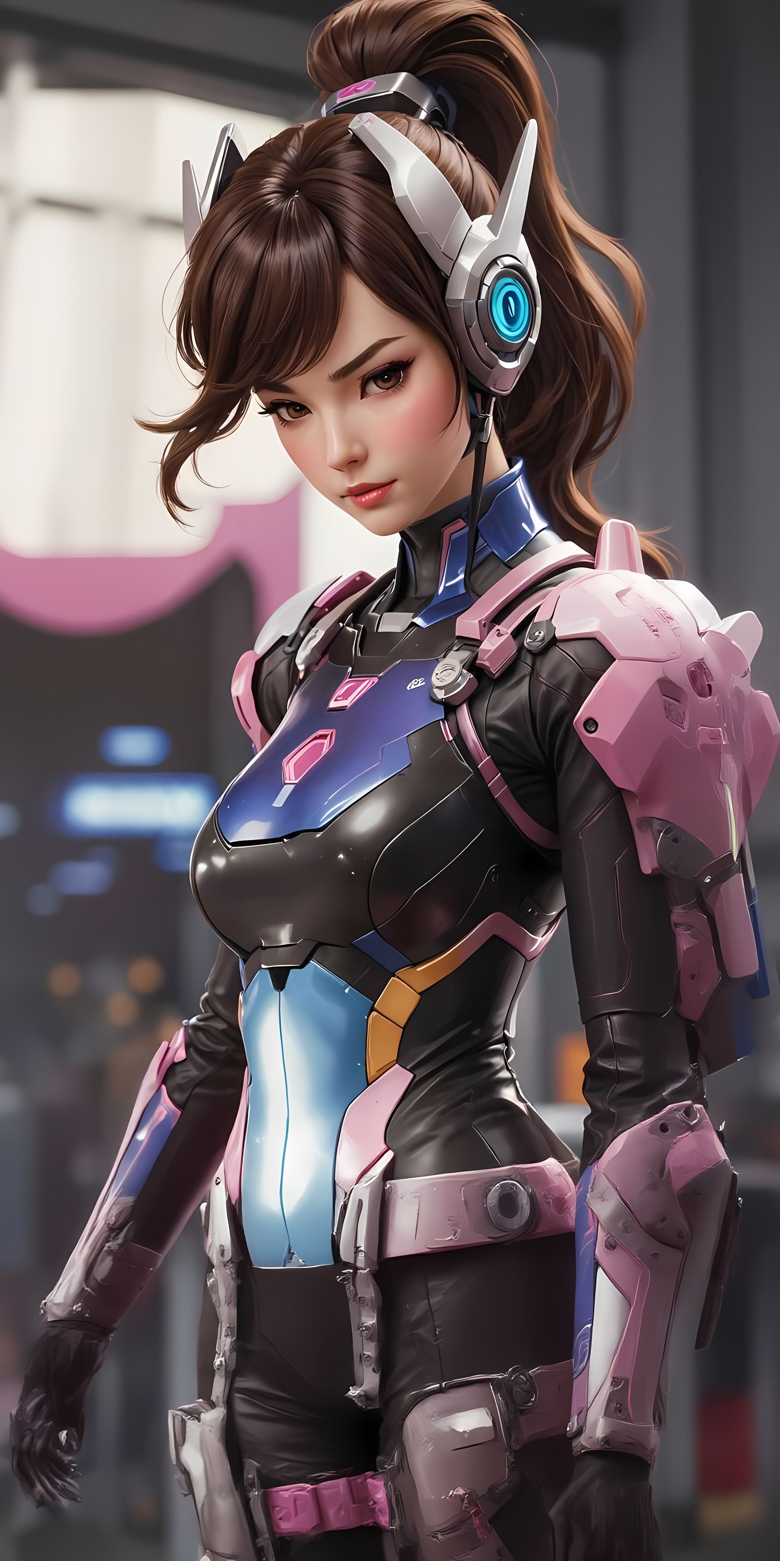 Realistic D.Va in Latex Plugsuit, Anime Style
