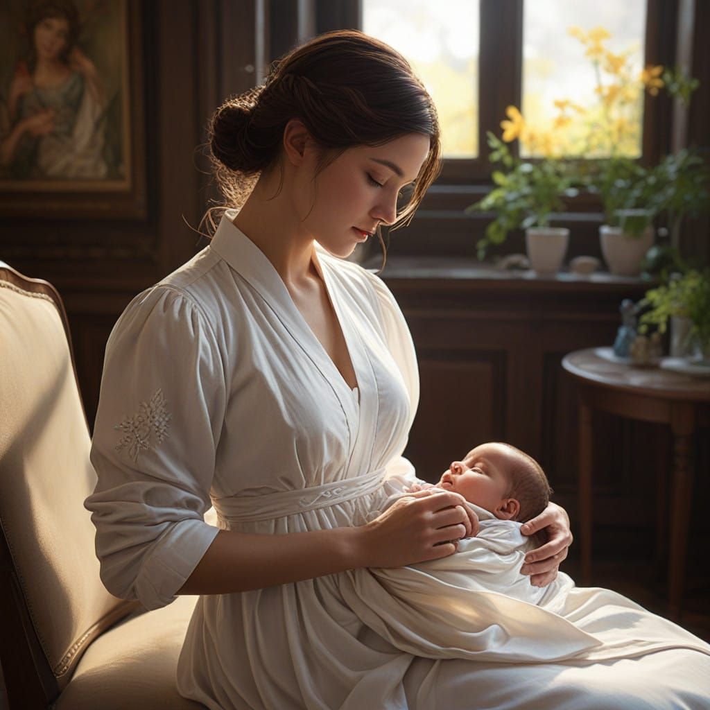 Mother's Tender Moment with Newborn