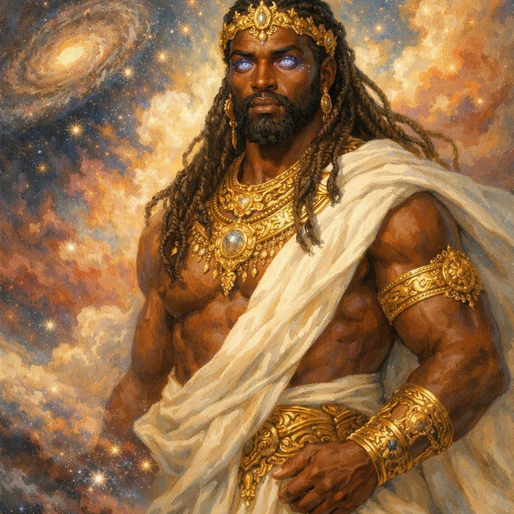 African God in Cosmic Nebula, Painterly Style