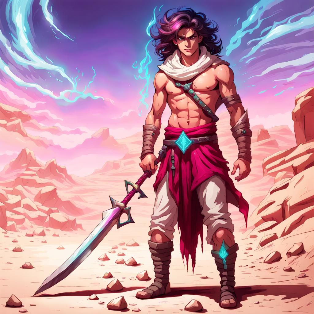 Science Fantasy Desert barbarian persian young bandit who is secretly the son of a god destined to destroy a great evil,...