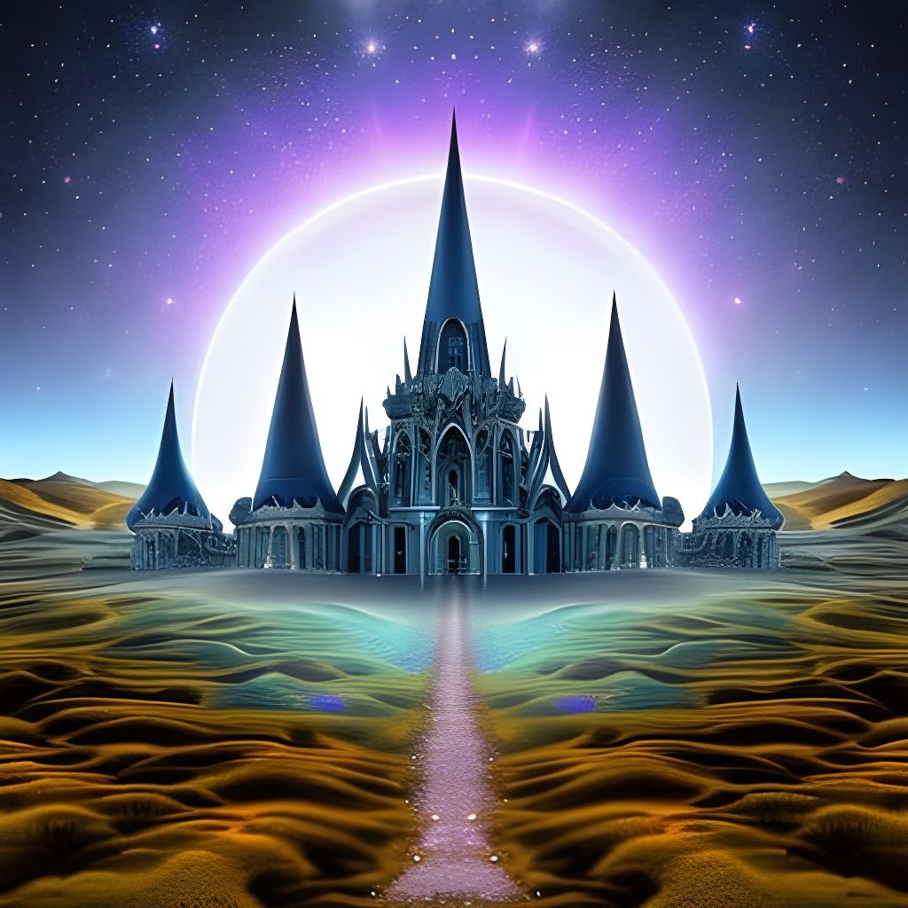 Fantasy Castle Under Cosmic Sky: Digital Masterpiece
