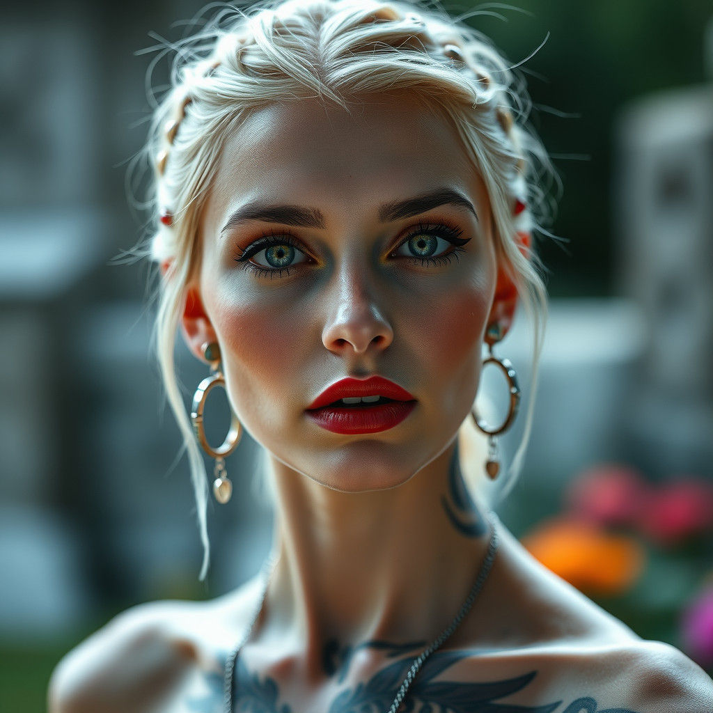 Tattooed Beauty: Pierced Ears in Hyperrealistic Portrait