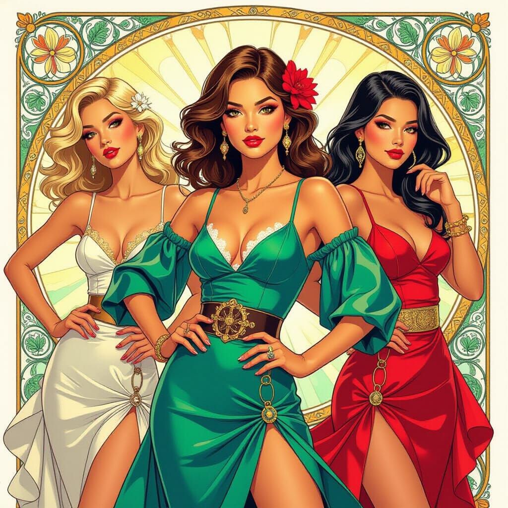 Fashionable Young Women in Vibrant Setting