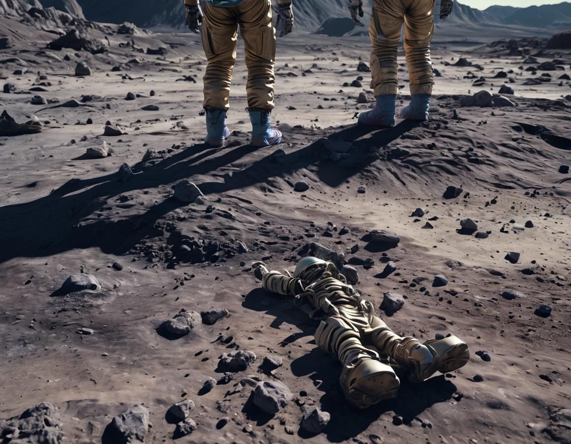 Astronauts Discover Lunar Skeleton: Cinematic Digital Art