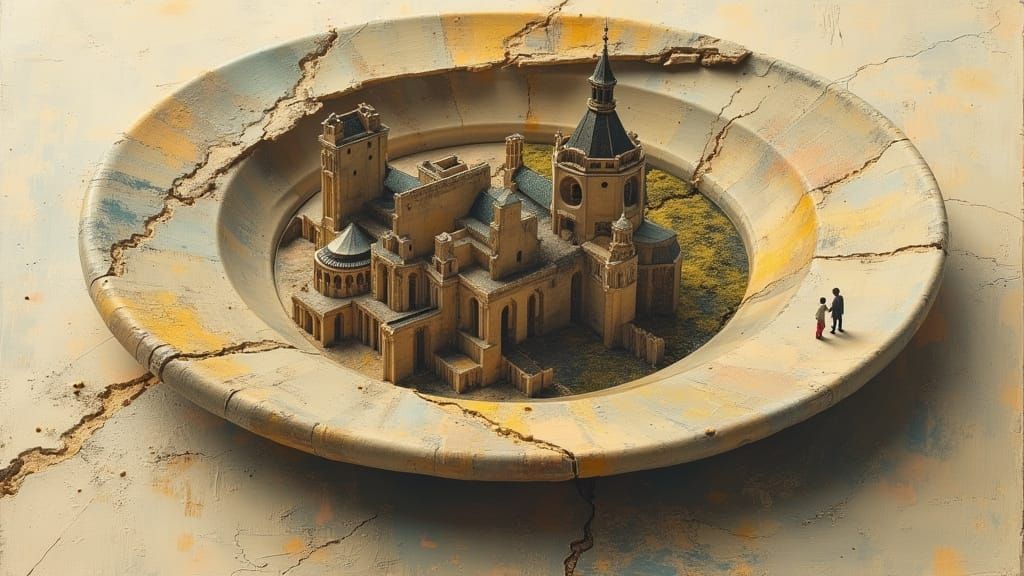 Notre-Dame Miniature in Soup Plate: Cubist Art
